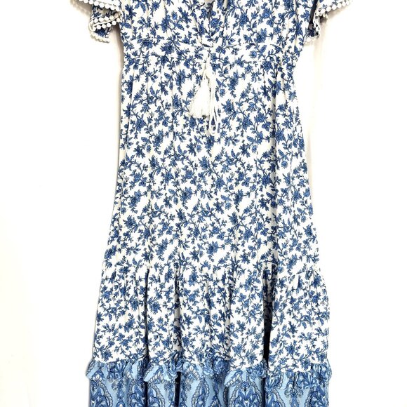 R.Vivimos Summer Floral Print Maxi Short Bell Sleeve Dress Size L - Picture 7 of 15